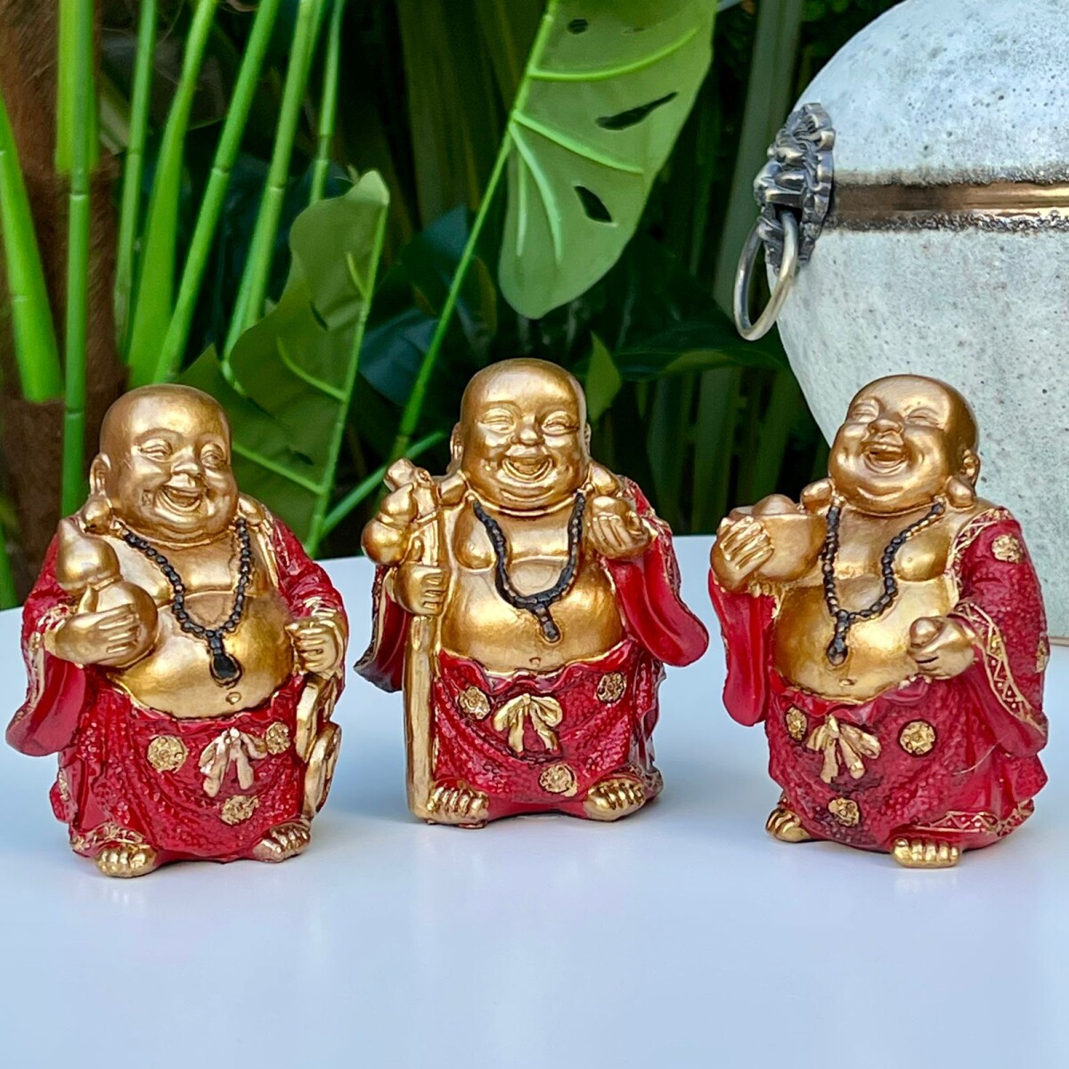 Monje Zen Buda x3 Resina Alto 10cm x Largo 6cm x Ancho 4m 