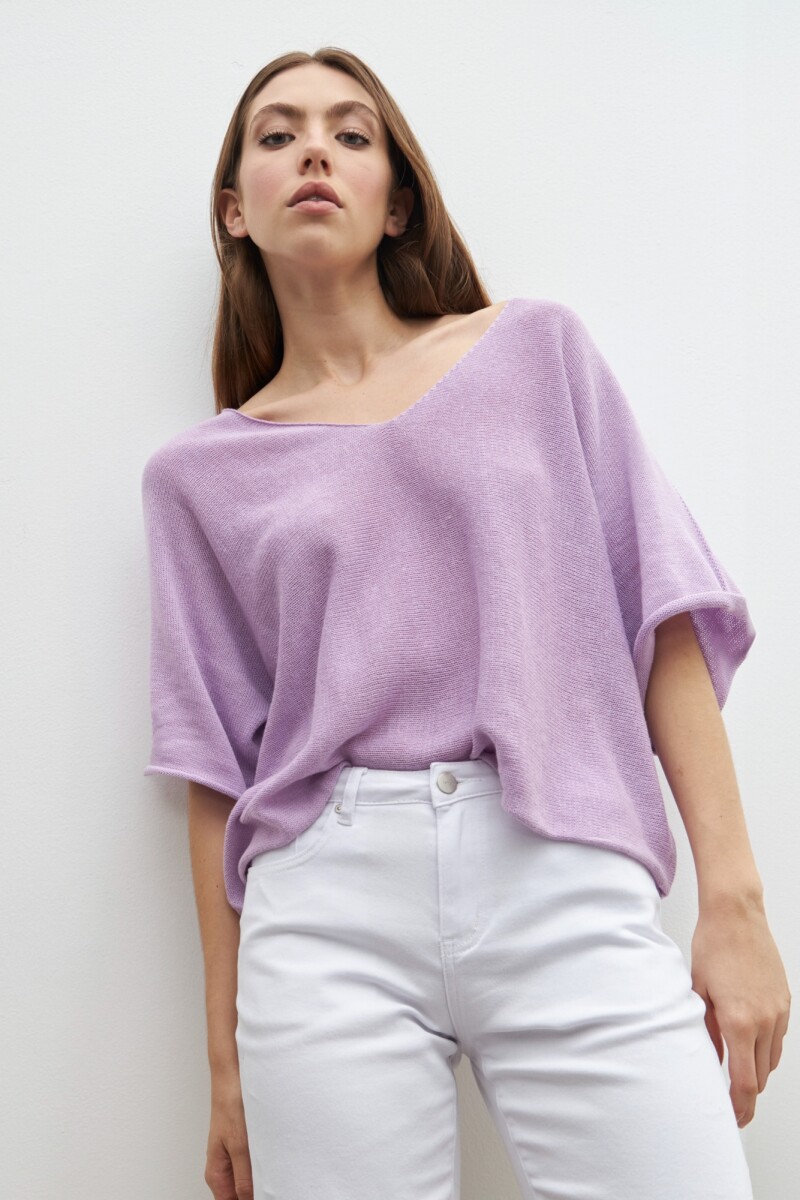 Sweater oversized escote V lavanda