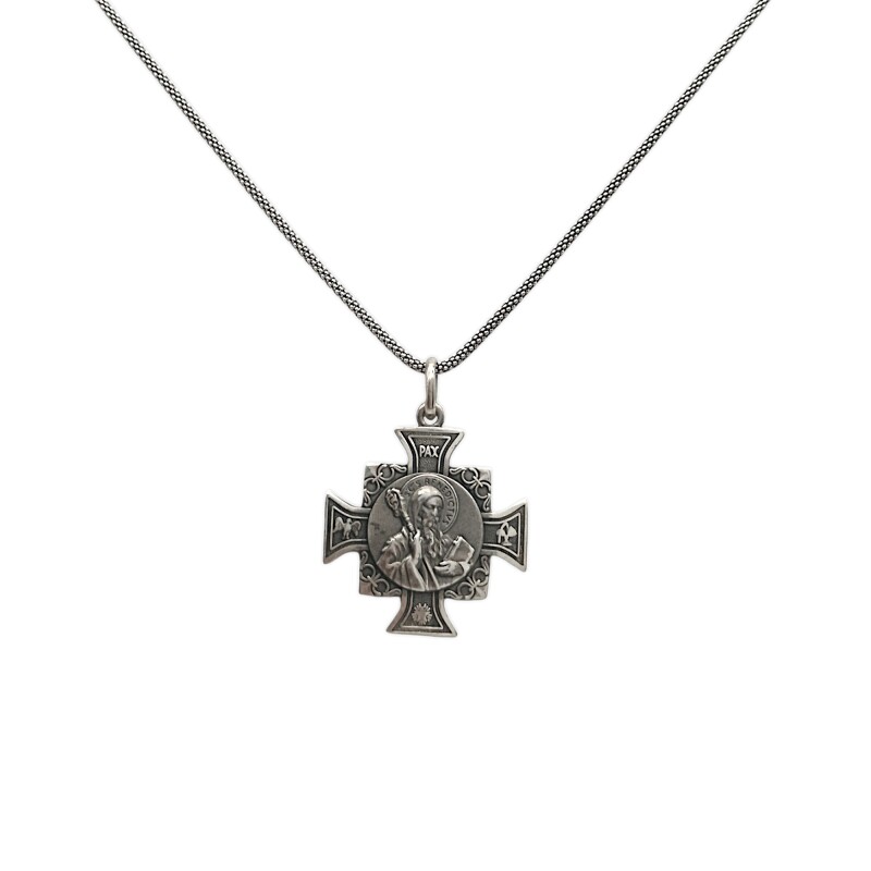 Dije Cruz San Benito-Plata 925 quemada-Sin piedra-CP3136 sinpiedra