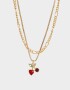 Collares Cortos Frutas Collar Doble Cadena Con Dijes De Frutas - Dorado