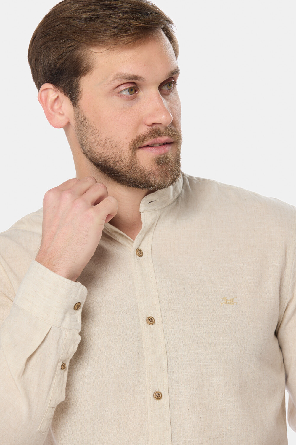 CAMISA DE LINO CUELLO MAO Beige