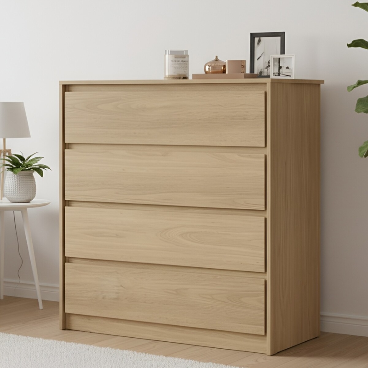 Comoda Cajonera Carla para Dormitorio 4 Cajones con Rieles Telescópicos - Castaño 