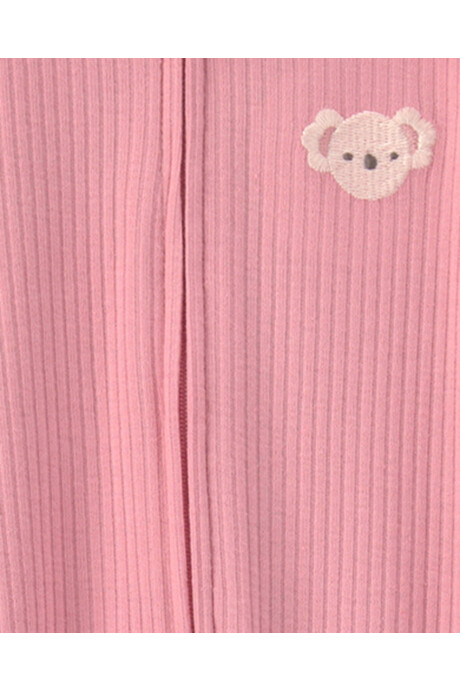 Pijama una pieza de algodón, con pie, rosado, diseño koala Sin color