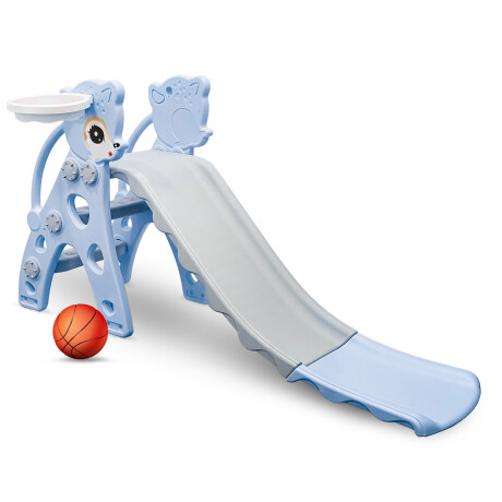 Gran Tobogán Infantil 6 en 1 Juego con Cesta Pelota Lanzamiento de Anillas  Telescopio de Interior Exterior 189,5 x 83 x 98 cm Azul - Costway