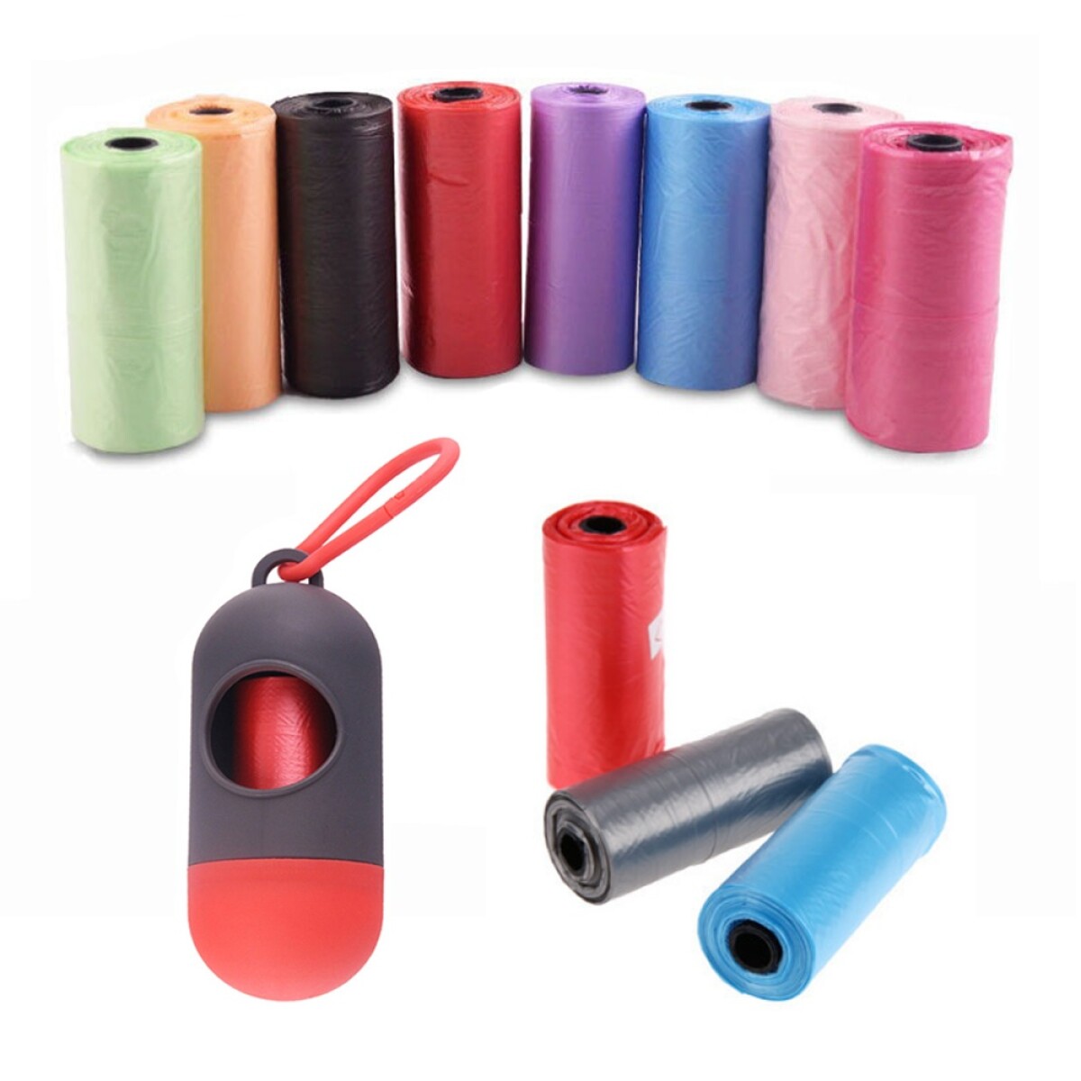 Kit 12 Rollos de Bolsas de Residuos para Mascota con Dispensador Portable - Multicolor 