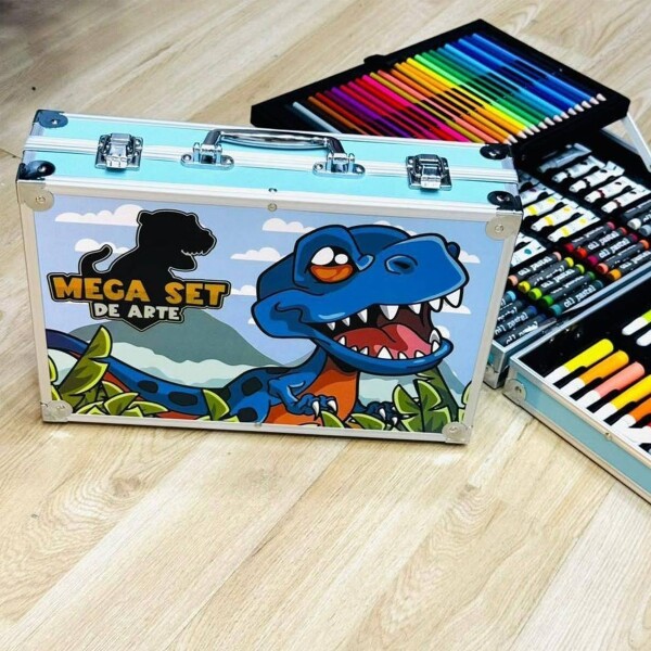 Set Valija Maletín Arte Escolar Didáctico 145 Piezas Pintar Variante Diseño Dinosaurio