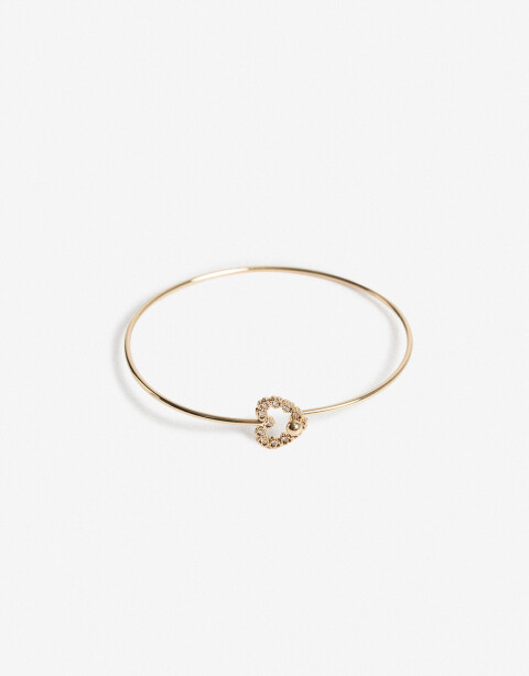 Pulseras Rígidas Strass Pulsera Rígida Con Dije Corázón Cubic - Dorado