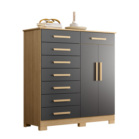 CÓMODA CAJONERA GUARDARROPA 8 CAJONES 2 PUERTAS NATURE TITANIUN