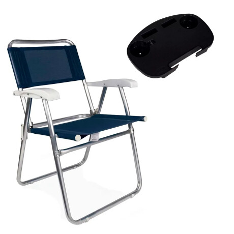 Silla Alta Alum 120kg Plegable + Mesa Bandeja Lat Divisiones Azul Marino