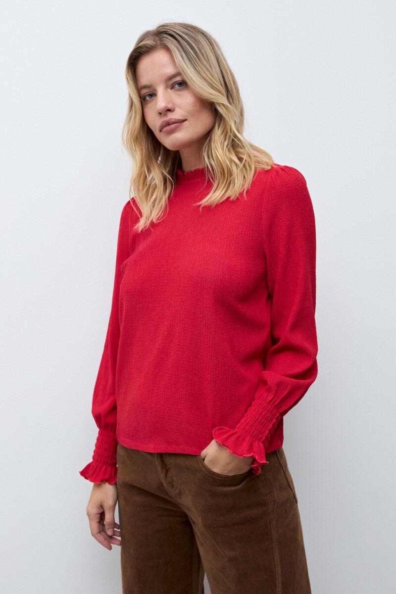 Blusa romántica puño punto smock rojo