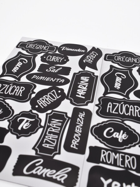 STICKERS PARA FRASCOS COCINA NEGRO.
