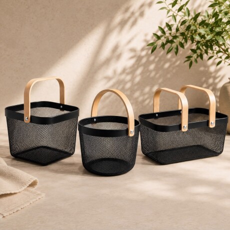 Canasto Organizador Multiusos Negro Metal/Bambú 24cm x 24cm x 18cm Canasto Organizador Multiusos Negro Metal/Bambú 24cm x 24cm x 18cm