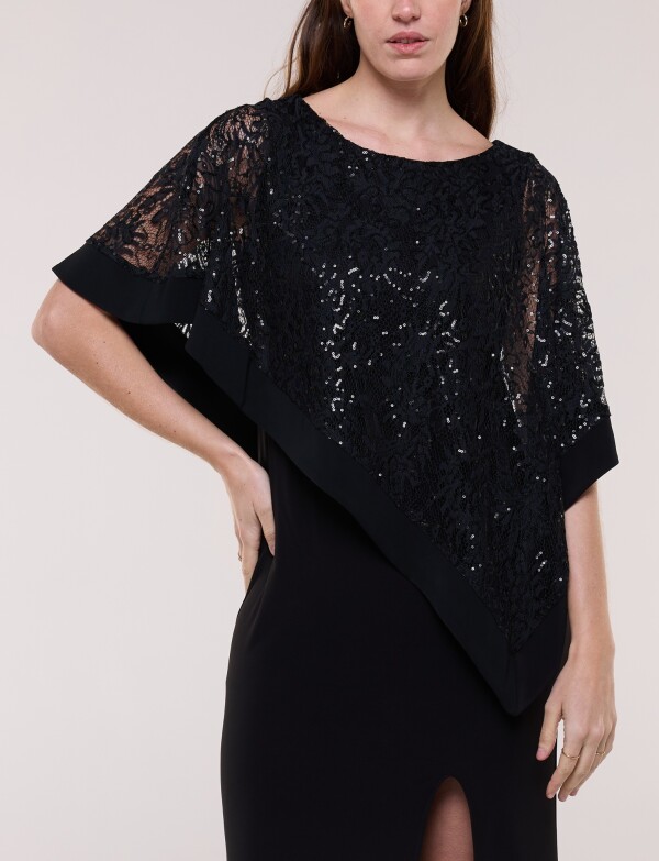 Vestido Noche Con Capa Bordada NEGRO