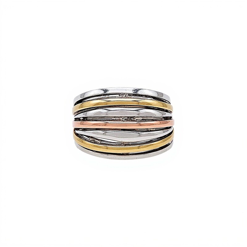 Anillo doble oro- Plata y Oro-Sin piedra-AN5945 sinpiedra