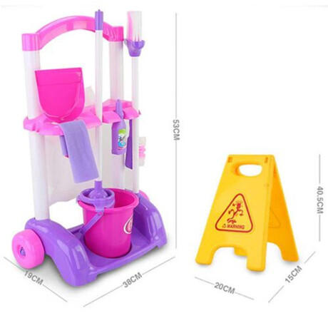 Kit Carrito Limpieza Escoba Balde Con Accesorios Niña Kit Carrito Limpieza Escoba Balde Con Accesorios Niña