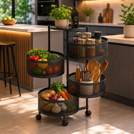 Carrito Organizador 4 Niveles Con Ruedas Cocina Hogar Negro
