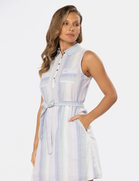 VESTIDO DE LINO RAYADO Lila