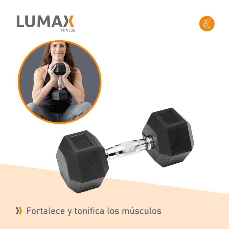 Mancuerna Fija Hexagonal Recubierta Mango Acero Lumax 25KG Negro