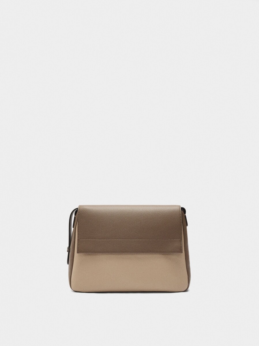 Bolso Bandolera Color Block Con Solapa - beige 