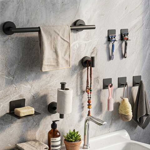 Set De Accesorios Para Baño Juego 9 Piezas Acero Inoxidable IMBACK Color Negro Set De Accesorios Para Baño Juego 9 Piezas Acero Inoxidable IMBACK Color Negro