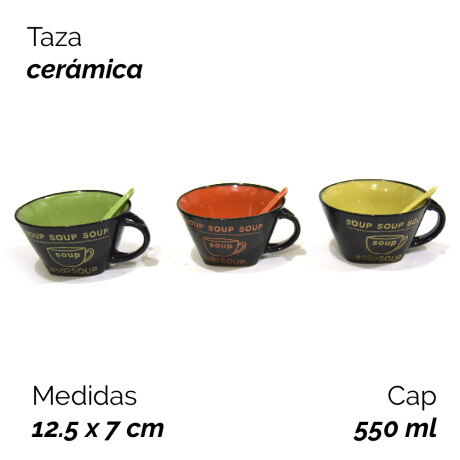 Taza Ceramica Para Sopa Con Cuchara 550 Ml- 12,5x7cm Unica