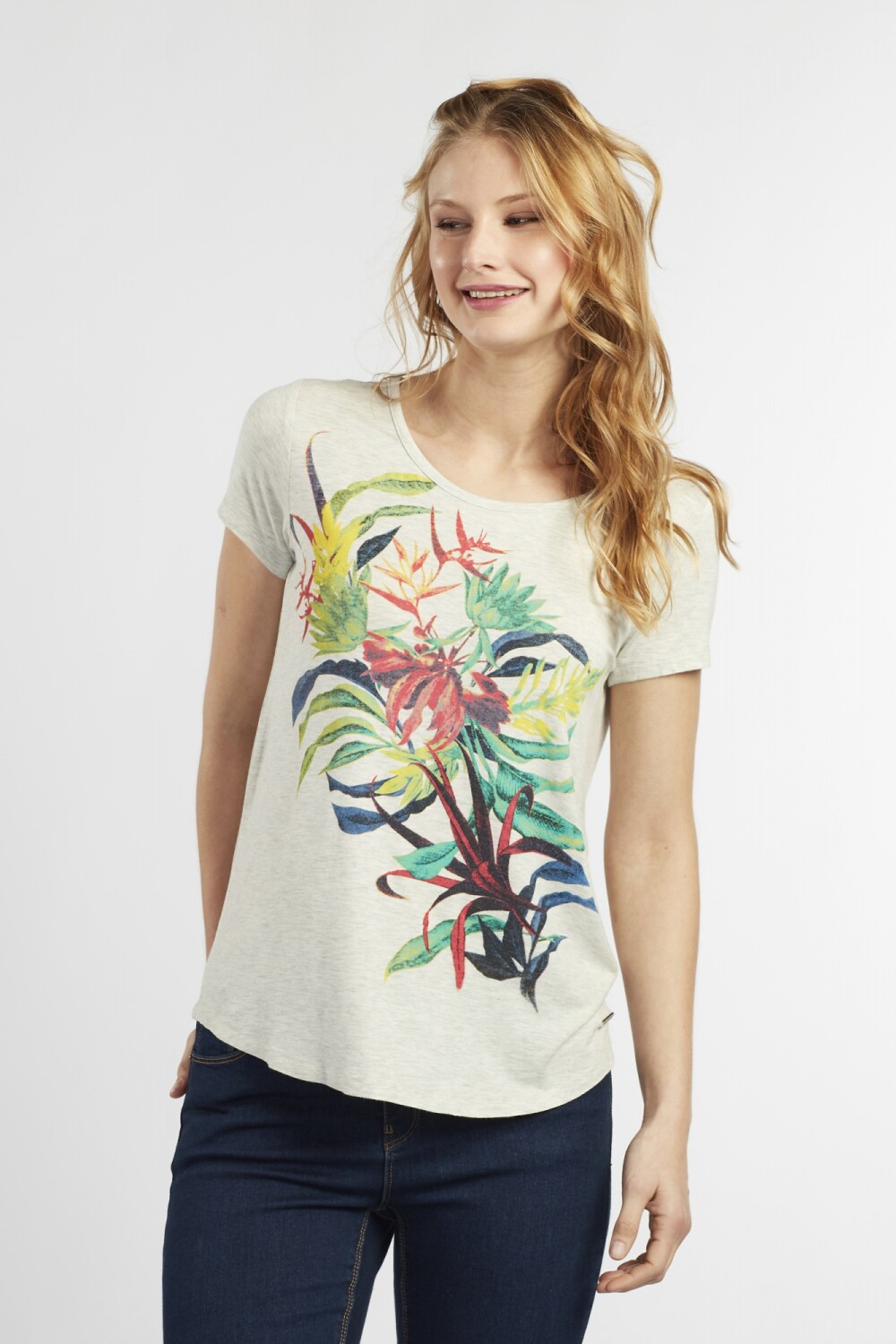 Tshirt Print Flores Gris Mix