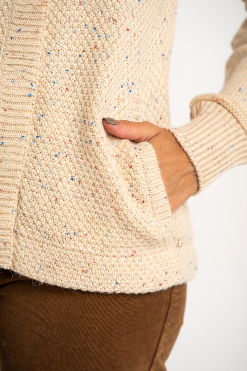 Cardigan Broches Bouttonne Beige Melange