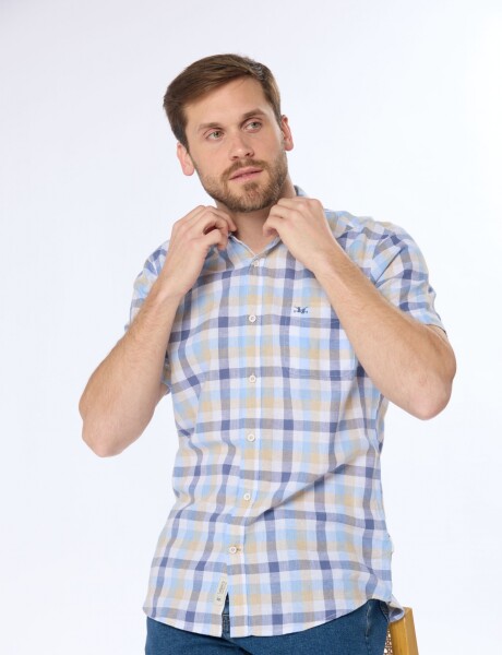 CAMISA LINO A CUADROS Azul