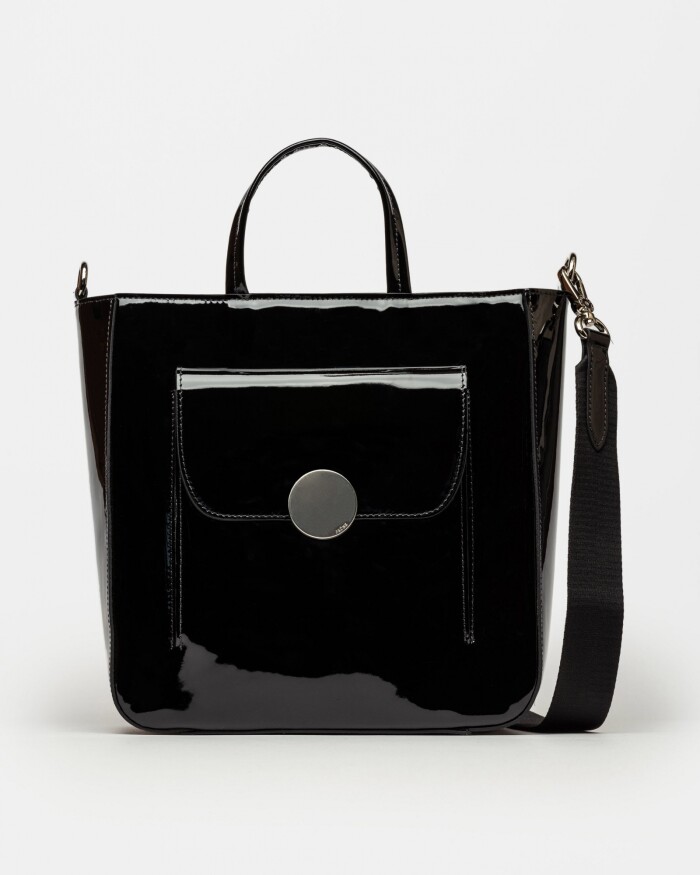 Shopper The Circle En Cuero Graneado Charol Negro