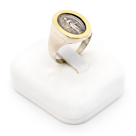 Anillo religioso de plata 925, double en oro 18 ktes, MILAGROSA. Anillo religioso de plata 925, double en oro 18 ktes, MILAGROSA.