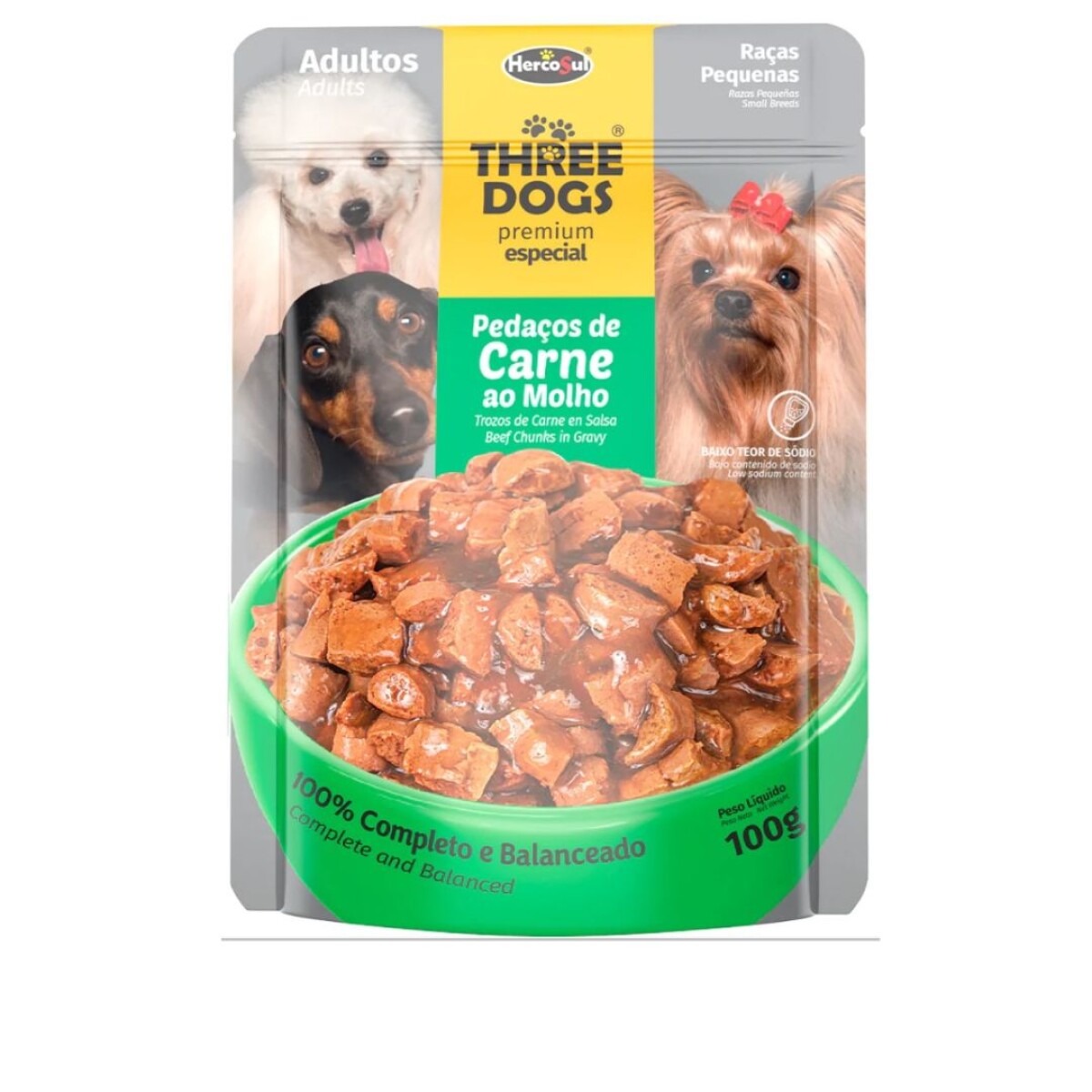 Pouch Three Dogs Adulto Pequeño Y Mini 100gr 