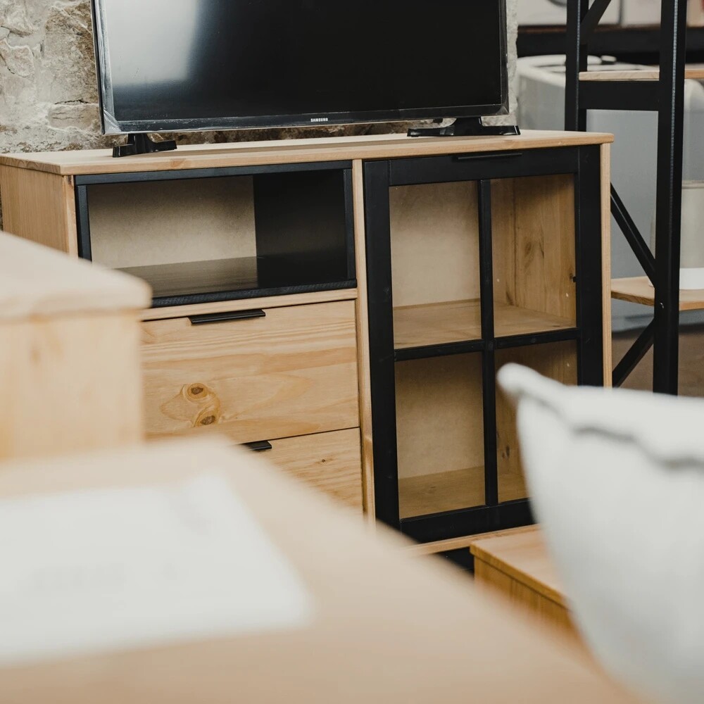 APARADOR BARGUEÑO EN MADERA MACIZA - 2 CAJONES - PUERTA EN VIDRIO APARADOR BARGUEÑO EN MADERA MACIZA - 2 CAJONES - PUERTA EN VIDRIO