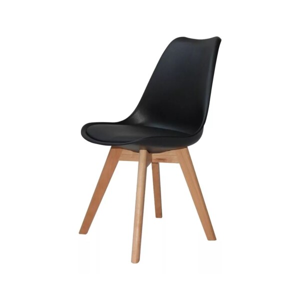 Silla de Comedor Nórdica Estilo Eames de Madera Acolchonada Color Negro Silla de Comedor Nórdica Estilo Eames de Madera Acolchonada Color Negro