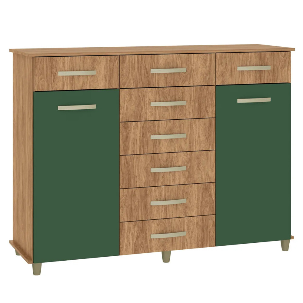 Comoda cajonera 8 cajones 2 puertas MARRÓN-VERDE