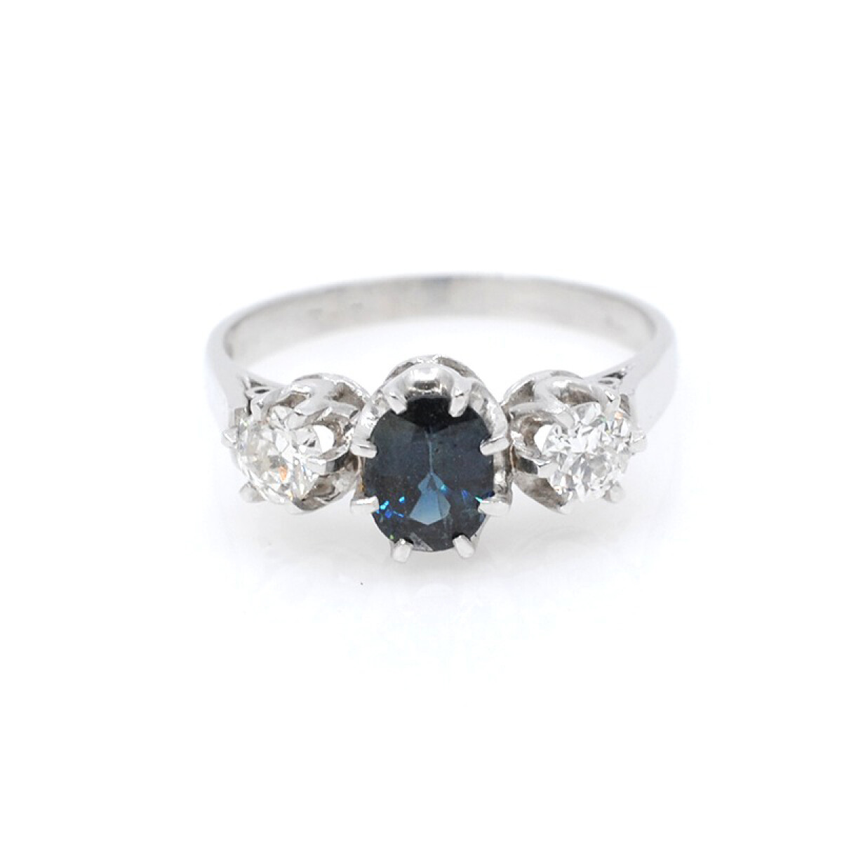 Anillo platino brillantes y zafiro 