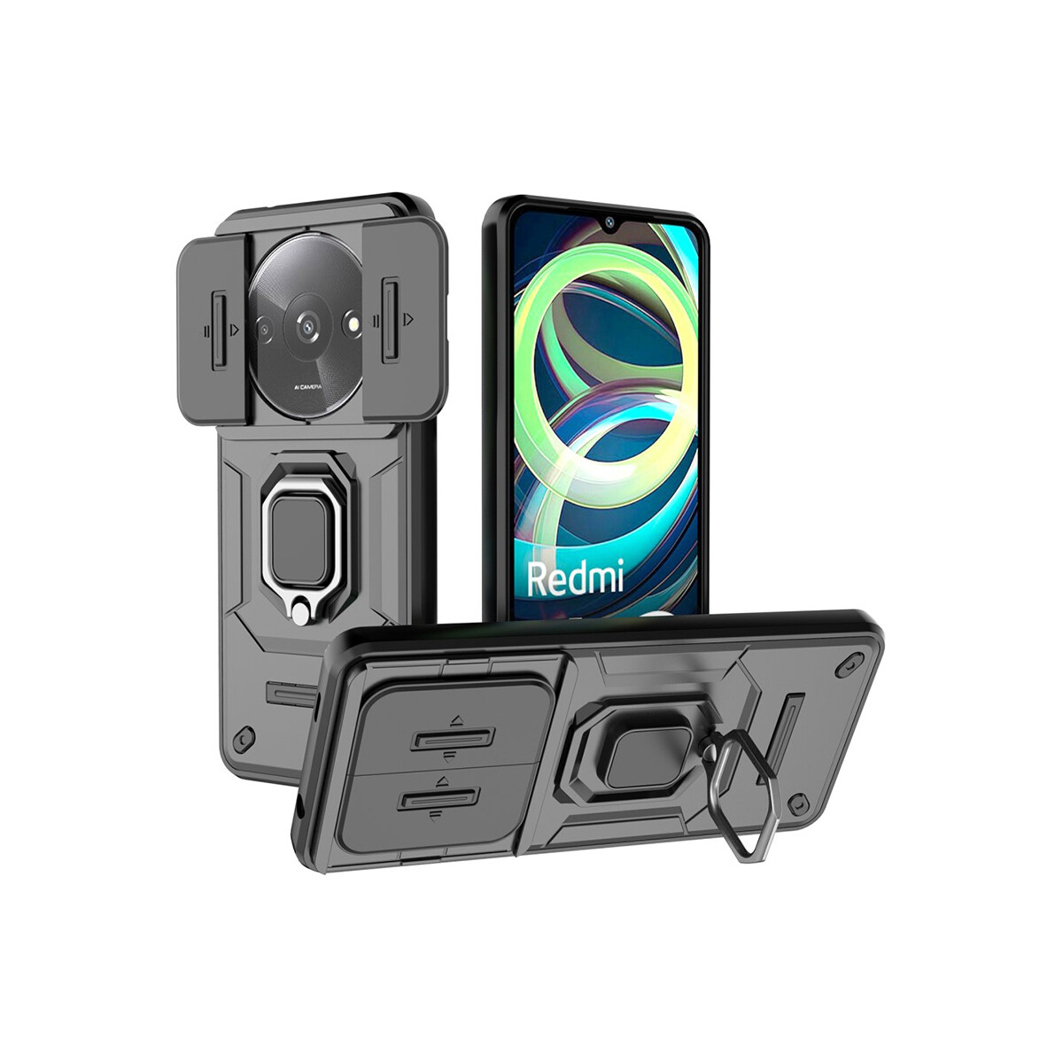 Protector Xiaomi Redmi A3 con cubre cámara y anillo color negro 