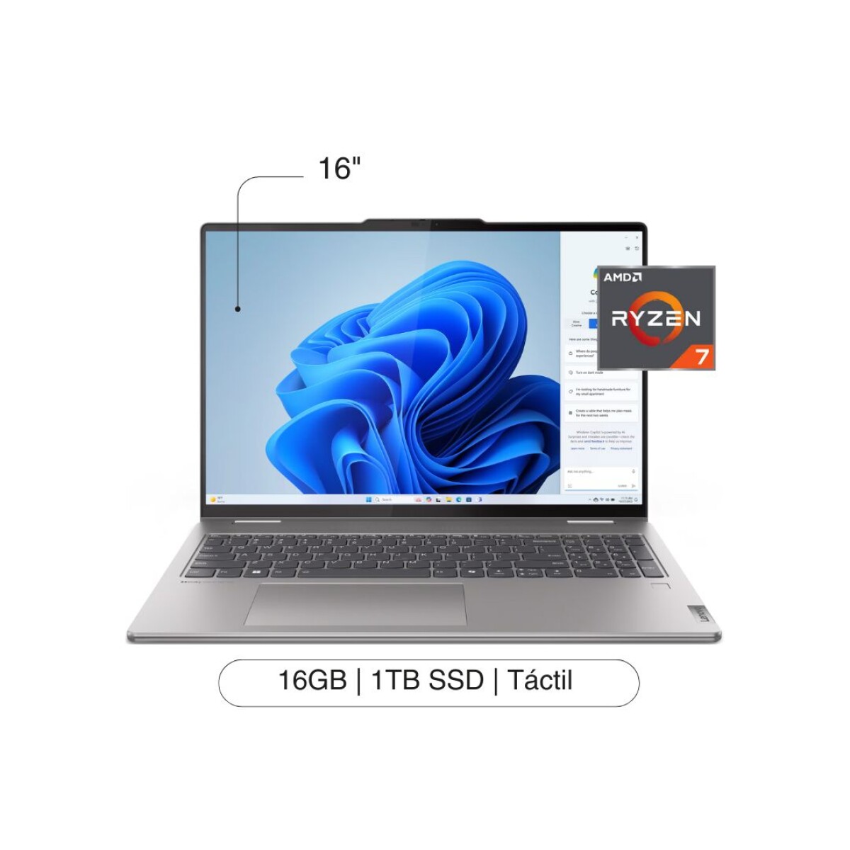 Notebook LENOVO Yoga 7 16' FHD Touch 1TB / 16GB RAM Ryzen 7-8840HS 
