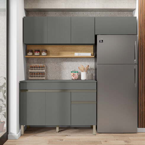 Modulos De Cocina En Color Gris Incluye 3 Modulos Y Mesada GAMAS DE GRIS
