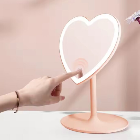 Espejo de tocador con forma de corazón y luz LED Rosa