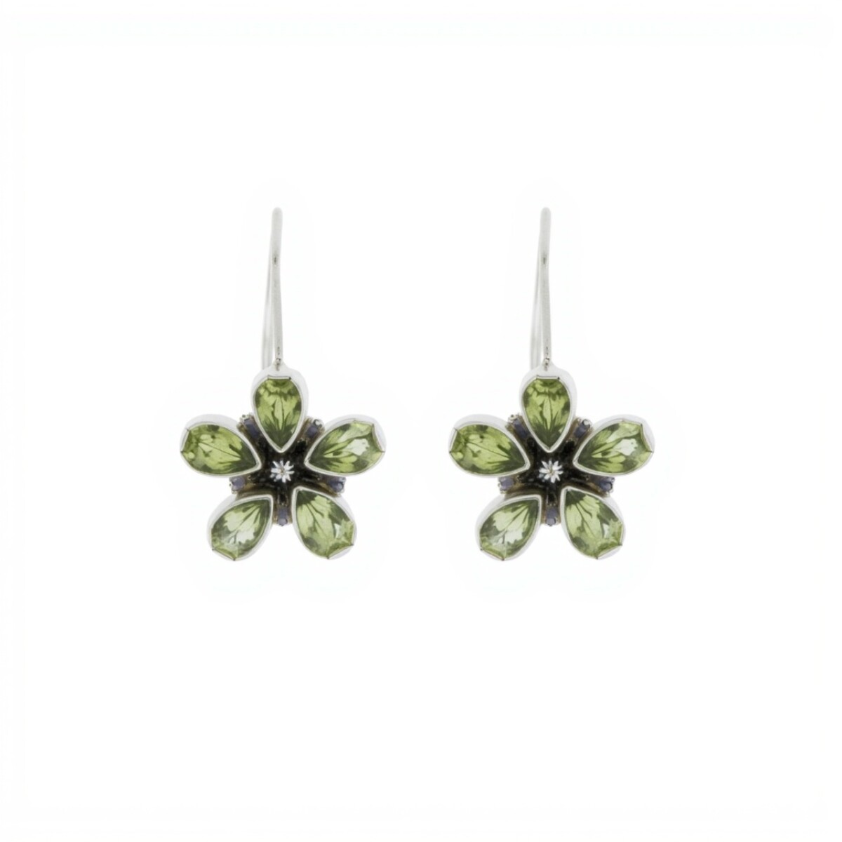 Caravanas Flores-Plata rodinada 925-Piedra Peridoto-CA2000 - conpiedra 