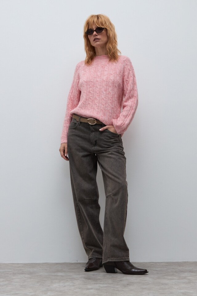 Sweater estructuras rosa melange