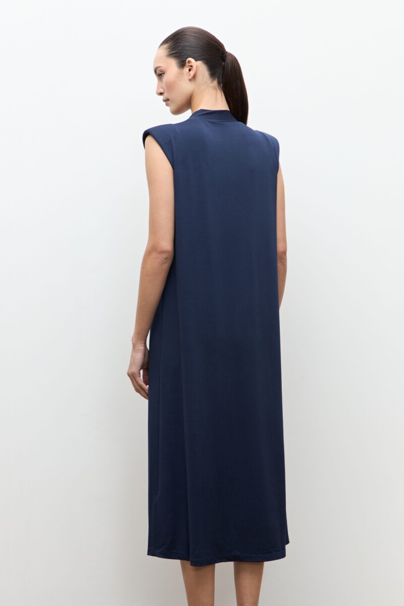 Maxi vestido con hombreras azul marino