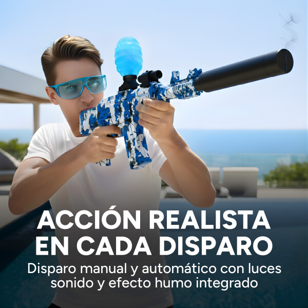 Pistola Hidrogel Ametralladora Lentes Municiones Recargable Color Azul