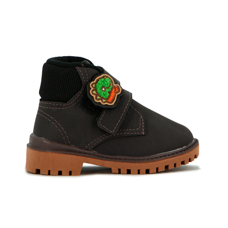 Bota Masculina Bebe Con Velcro Y Detalle Cafe-negro