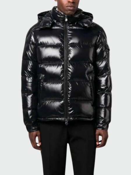 Moncler - Campera rellena de plumas con capucha desmontable, Maya Negro