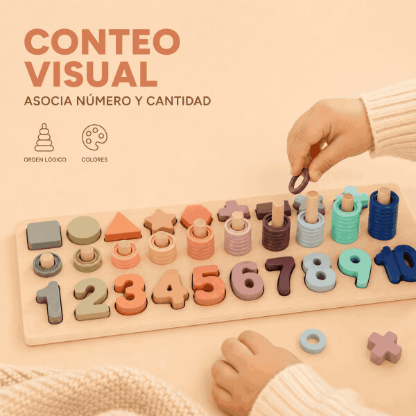 Juego Educativo de Madera con Números y Ábaco Tipo Montessori Beige