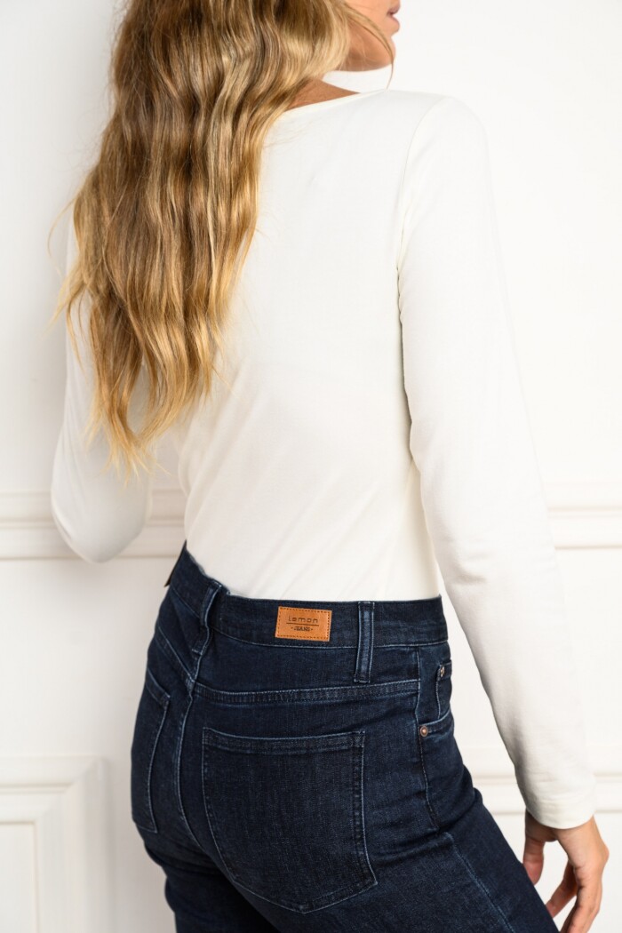 Remera Cuello Bote M/l Alg Elastano Crudo