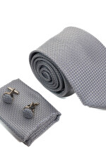 Set Corbata, pañuelo y gemelos PLATA