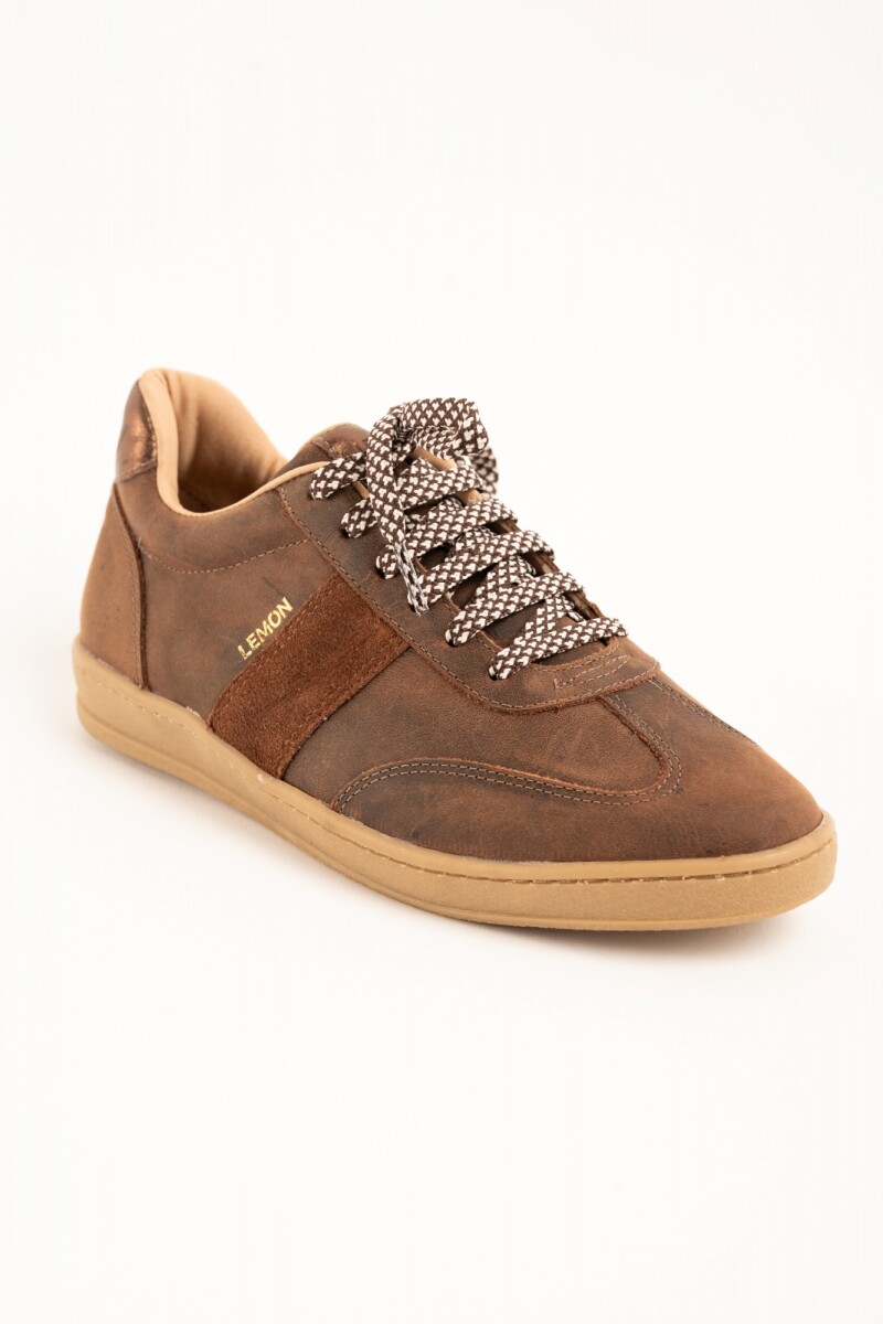 Zapatilla Cuero Combinada Chocolate