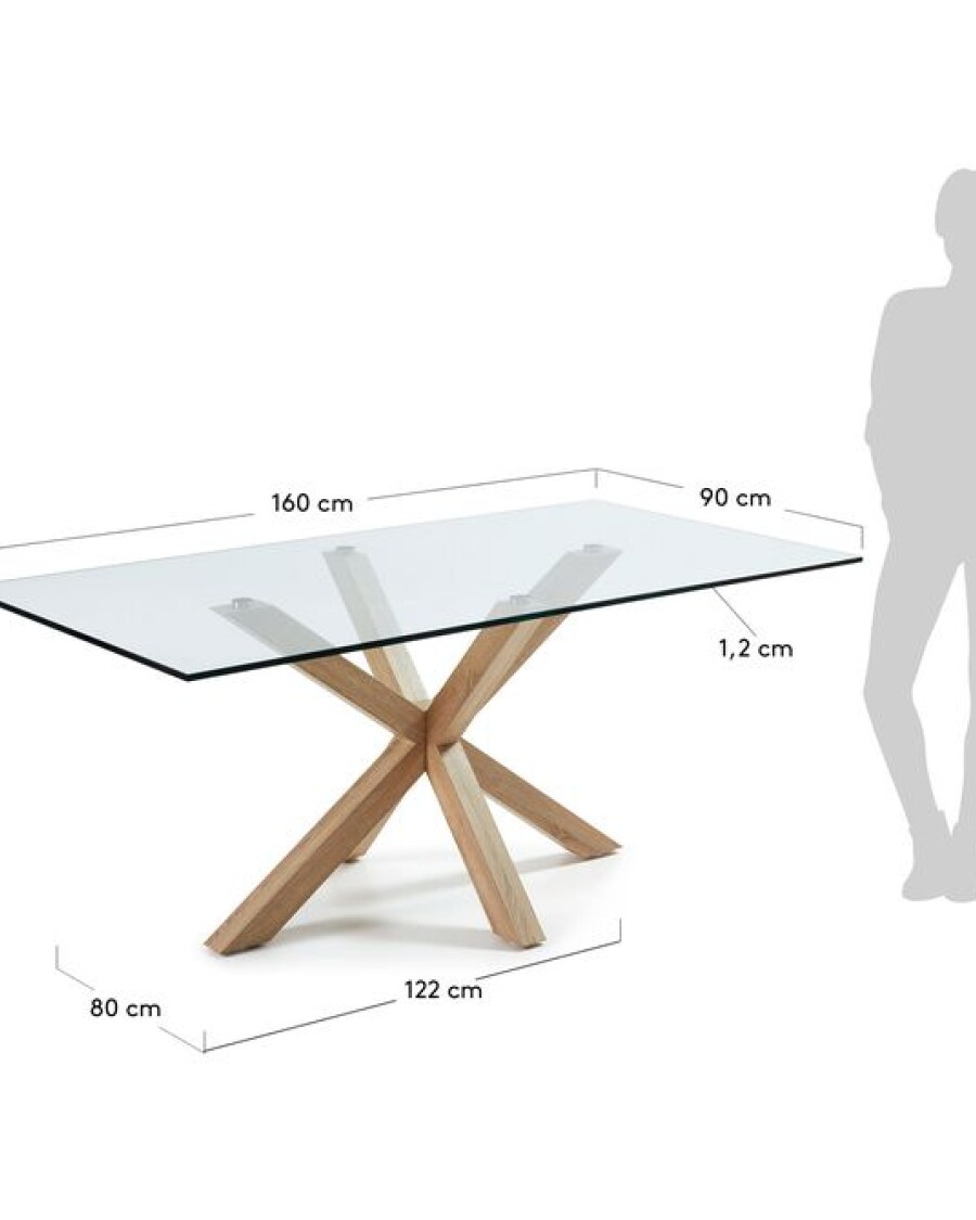 Mesa Argo 160 x 90 cm cristal patas de acero efecto madera